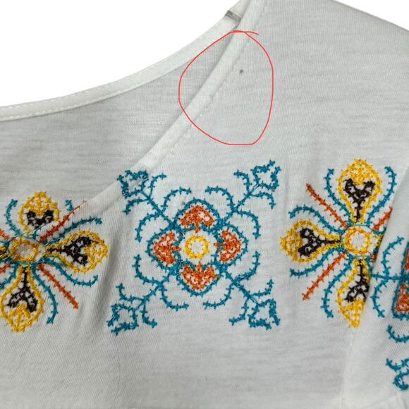 Sundance Cassandra Tiered Embroidered Tee Small White Blue Cross Stitched Boho - Picture 5 of 6